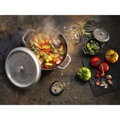 Staub Gietijzeren Braadpan 28 Cm / 6,75 L, Rond, Grafietgrijs -Thuis Keuken 000008451